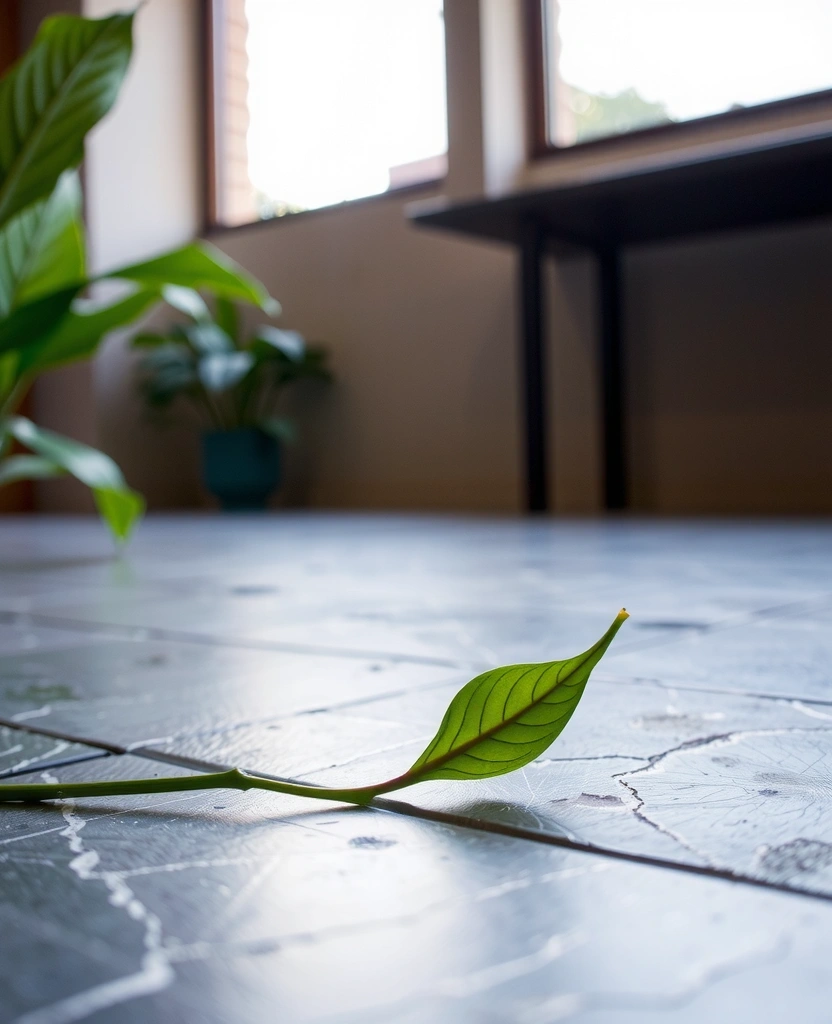 A single leaf resting in a quiet space